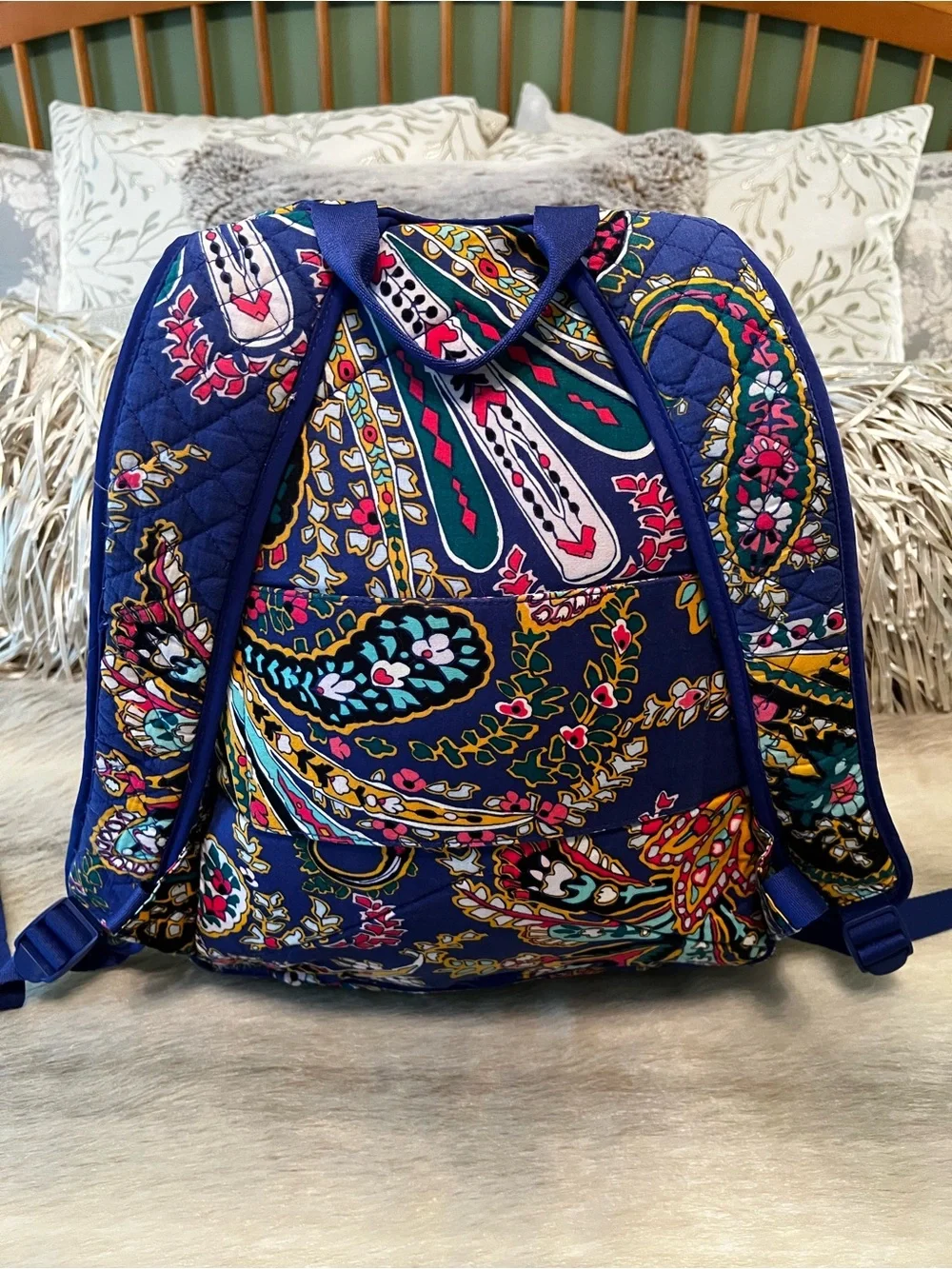 VERA BRADLEY Romantic Paisley 2018 Iconic XL Campus Backpack Blue Yellow Laptop